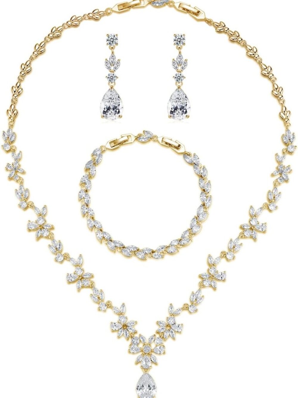 Elegant Silver Bridal Jewelry Set - Necklace, Earrings & Bracelet with Cubic